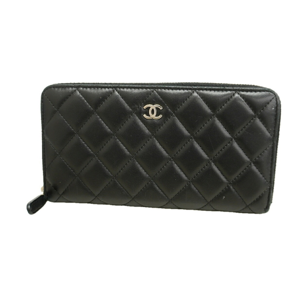 Chanel Matelassé Lambskin Long Wallet, Black, Women's, P3649304